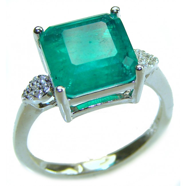 Gabriella Luxurious SQUARE CUT 7.6 carat Emerald .925 Sterling Silver handcrafted Ring s. 7