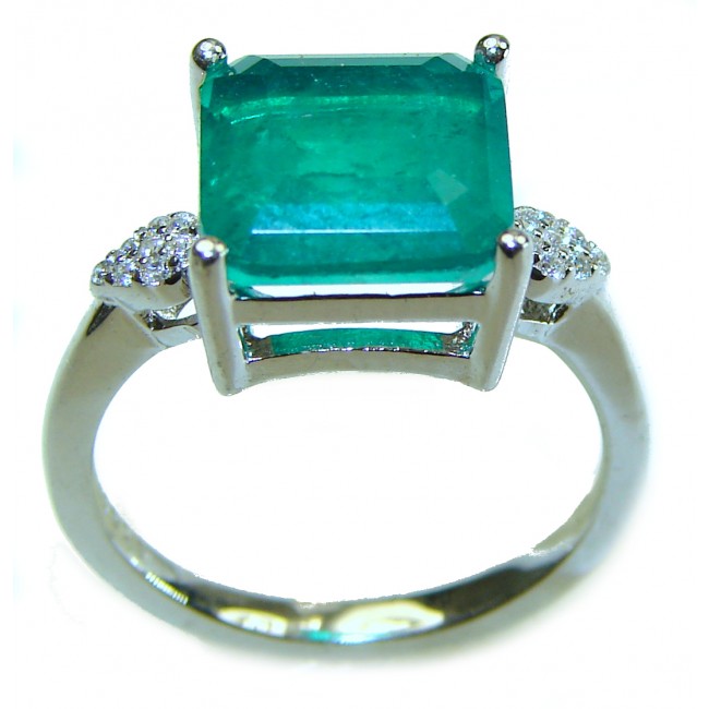 Gabriella Luxurious SQUARE CUT 7.6 carat Emerald .925 Sterling Silver handcrafted Ring s. 7