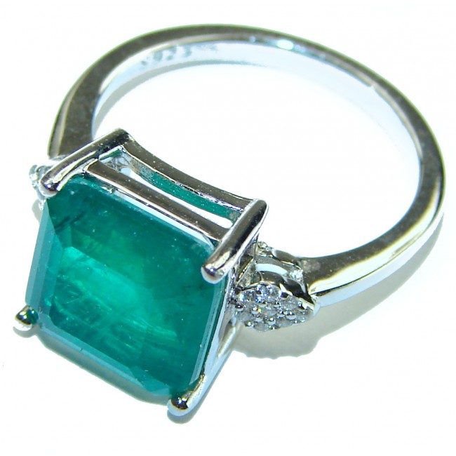 Gabriella Luxurious SQUARE CUT 7.6 carat Emerald .925 Sterling Silver handcrafted Ring s. 7