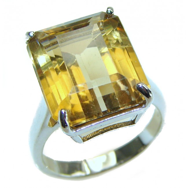 14.8 carat Genuine Lemon Quartz .925 Sterling Silver handcrafted ring size 8