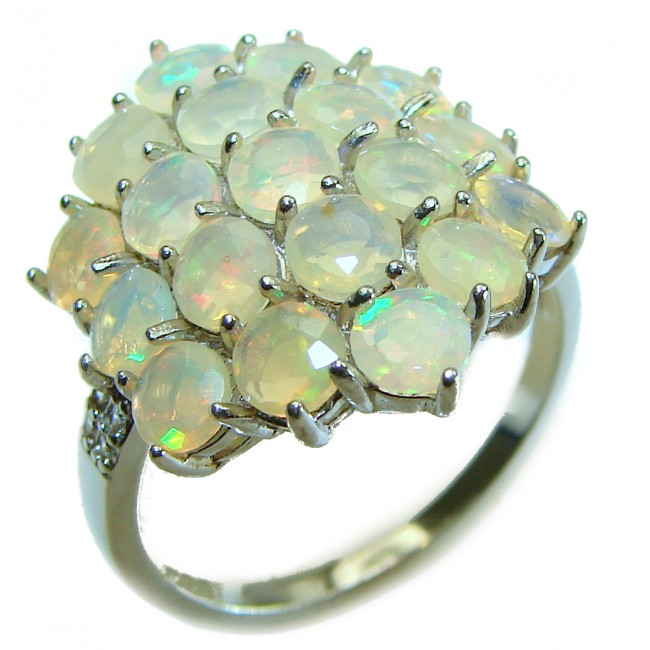 Earth Treasure Authentic 12.8 carat Golden Ethiopian Opal 2 tones .925 Sterling Silver handcrafted ring size 9