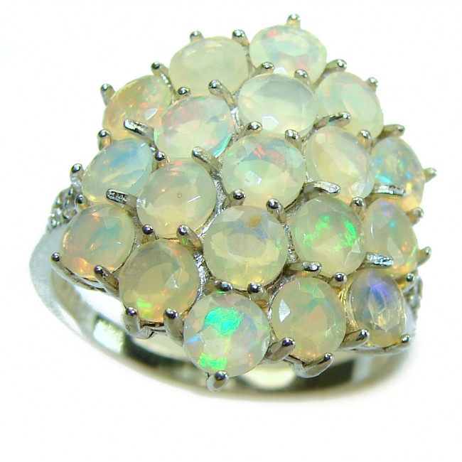 Earth Treasure Authentic 12.8 carat Golden Ethiopian Opal 2 tones .925 Sterling Silver handcrafted ring size 9