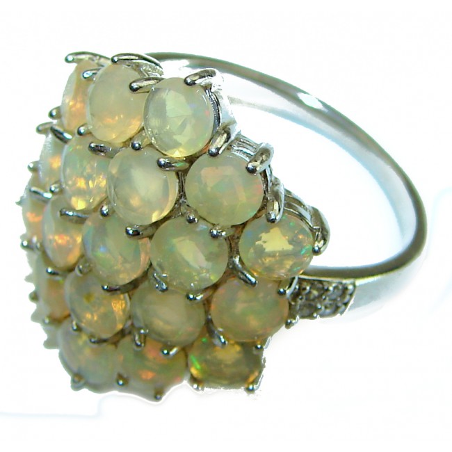 Earth Treasure Authentic 12.8 carat Golden Ethiopian Opal 2 tones .925 Sterling Silver handcrafted ring size 9