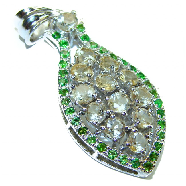 Monica 10.8 carat Citrine Emerald .925 Sterling Silver handmade Statement pendant