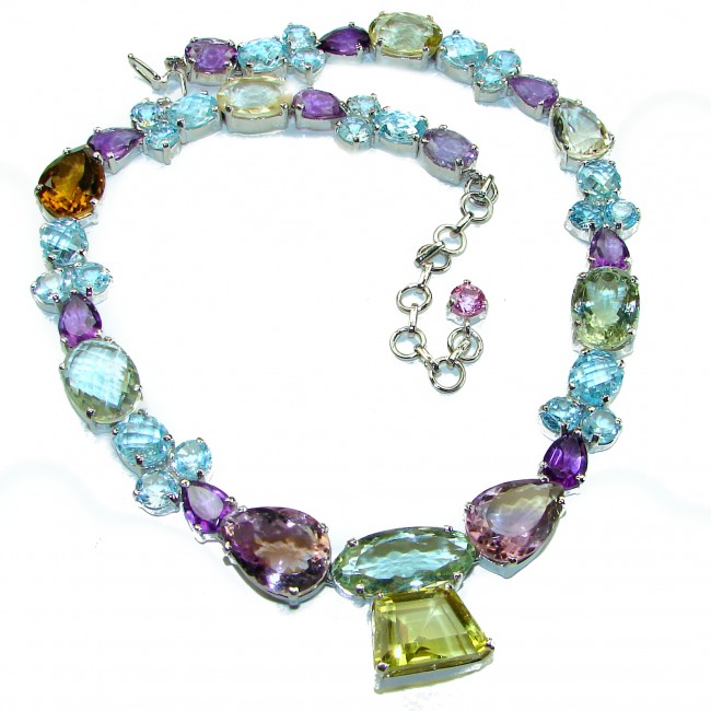 Striking Beauty Natural 228.5 carat Multigem .925 Sterling Silver handcrafted Necklace