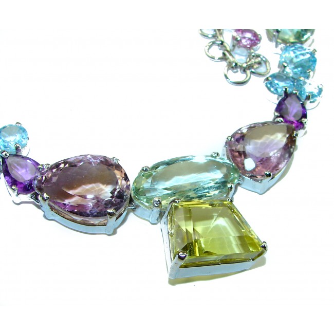 Striking Beauty Natural 228.5 carat Multigem .925 Sterling Silver handcrafted Necklace