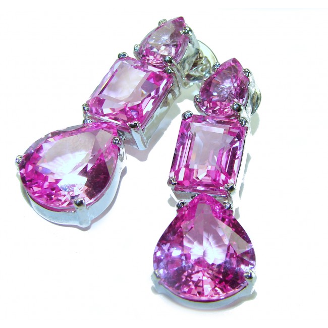 Magnificent Blooming Orchid 39.5 carat Pink Sapphire .925 Sterling Silver handcrafted Earrings