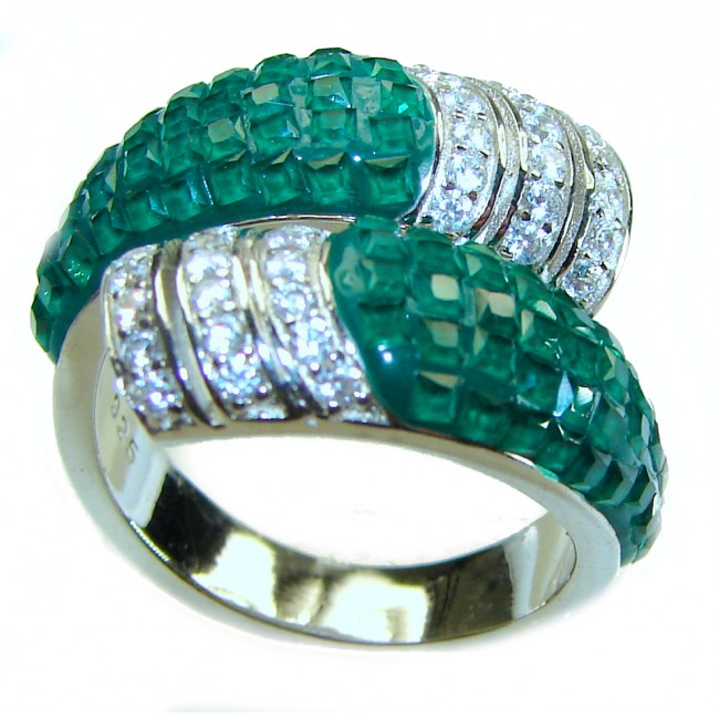 Authentic Emerald .925 Sterling Silver handmade Statement Ring size 6 1/2