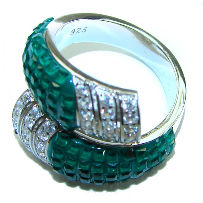 Authentic Emerald .925 Sterling Silver handmade Statement Ring size 6 1/2