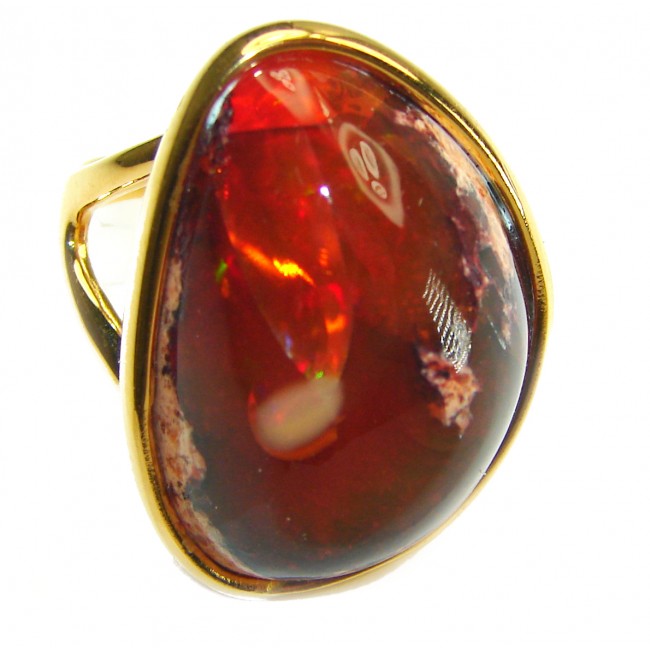 Bonfire Night best quality 15.5 carat Mexican Opal 14K Gold over .925 Sterling Silver handmade ring 8