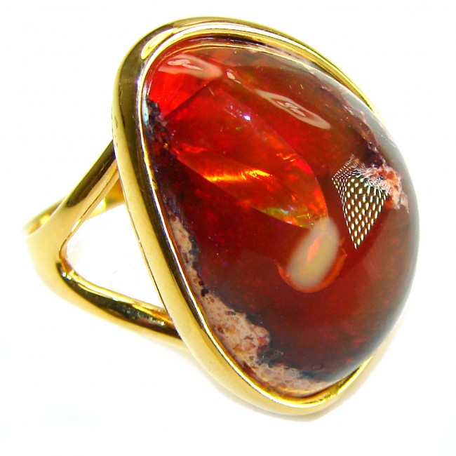 Bonfire Night best quality 15.5 carat Mexican Opal 14K Gold over .925 Sterling Silver handmade ring 8