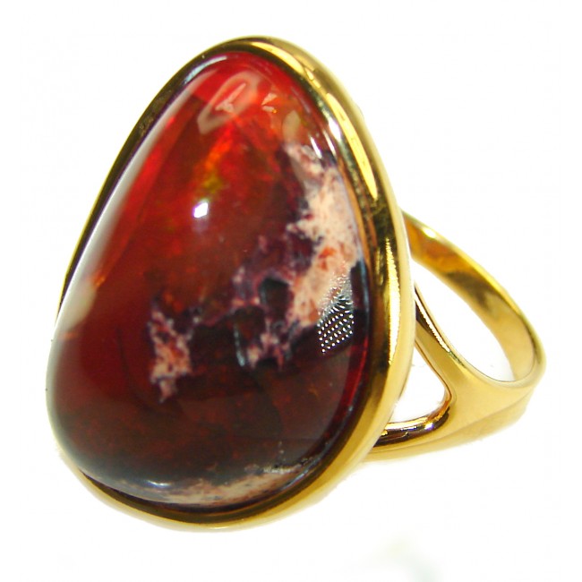 Bonfire Night best quality 15.5 carat Mexican Opal 14K Gold over .925 Sterling Silver handmade ring 8