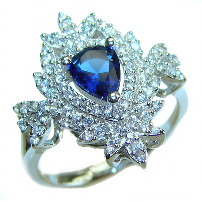 Luxurious 2.1 carat Sapphire .925 Sterling Silver handcrafted Ring size 6 1/4