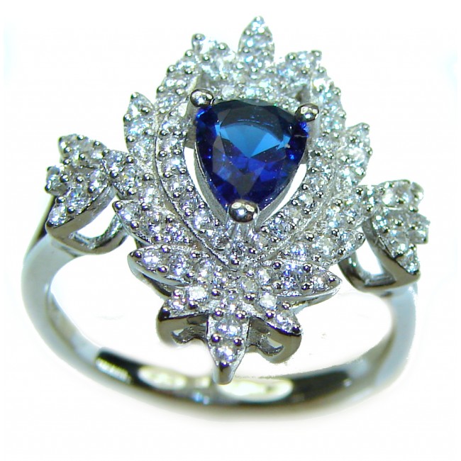 Luxurious 2.1 carat Sapphire .925 Sterling Silver handcrafted Ring size 6 1/4