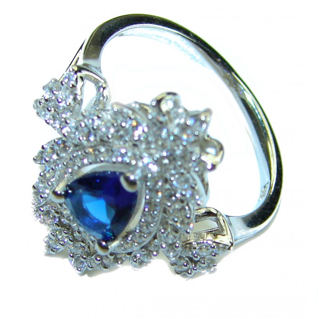 Luxurious 2.1 carat Sapphire .925 Sterling Silver handcrafted Ring size 6 1/4