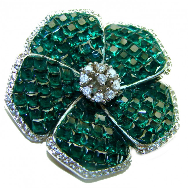 Fancy Flower Authentic Emerald .925 Sterling Silver handmade pendant