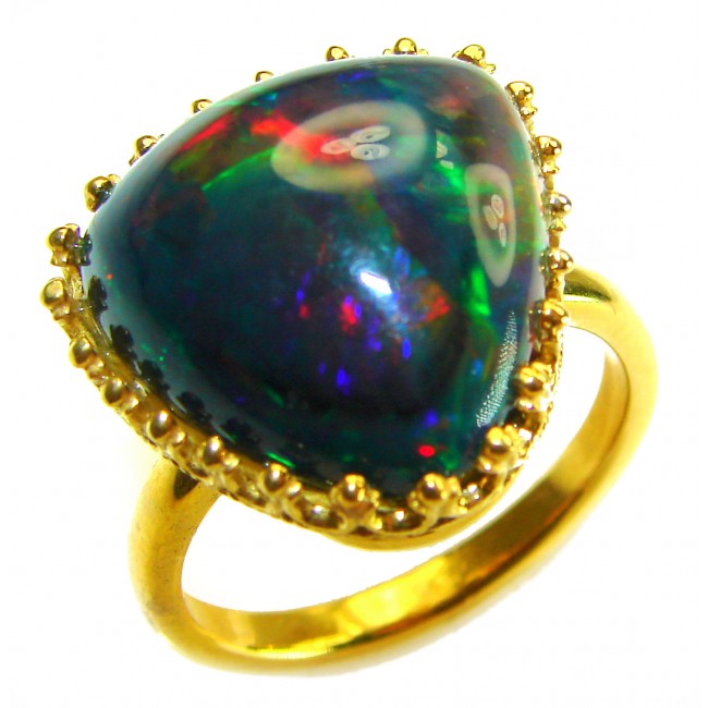 A COSMIC POWER Genuine 21.2 carat Black Opal 18K Gold over .925 Sterling Silver handmade Ring size 9 1/4