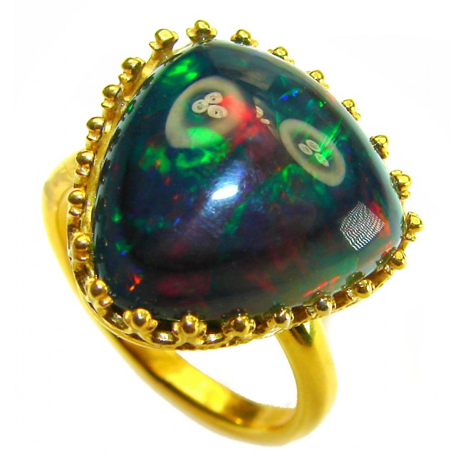 A COSMIC POWER Genuine 21.2 carat Black Opal 18K Gold over .925 Sterling Silver handmade Ring size 9 1/4