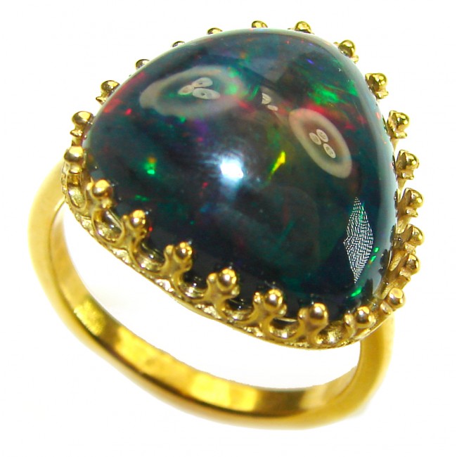 A COSMIC POWER Genuine 21.2 carat Black Opal 18K Gold over .925 Sterling Silver handmade Ring size 9 1/4