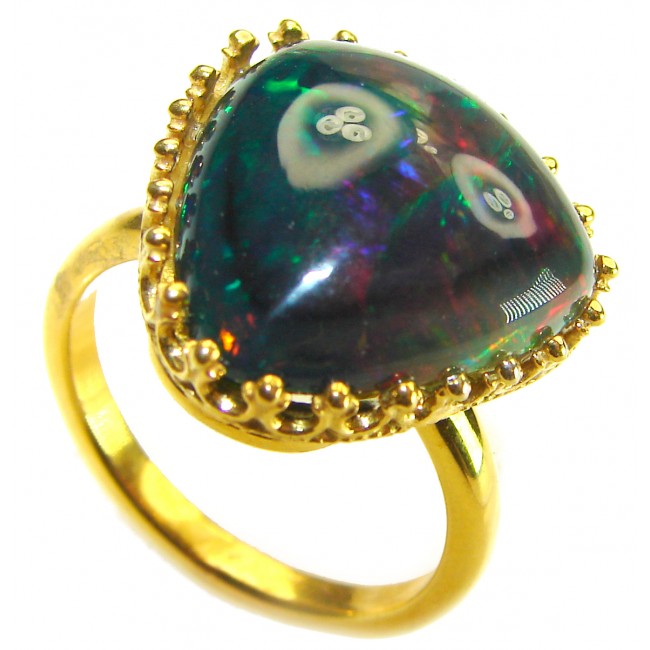 A COSMIC POWER Genuine 21.2 carat Black Opal 18K Gold over .925 Sterling Silver handmade Ring size 9 1/4