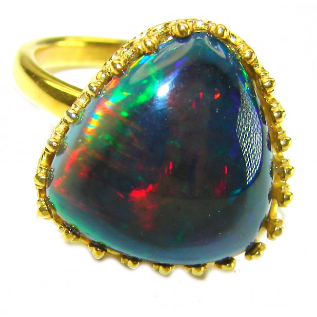 A COSMIC POWER Genuine 21.2 carat Black Opal 18K Gold over .925 Sterling Silver handmade Ring size 9 1/4