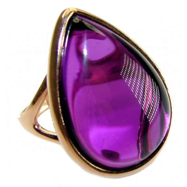 Purple Tear 22.2 carat Amethyst 14K Gold over .925 Sterling Silver Handcrafted Large Ring size 7 1/4