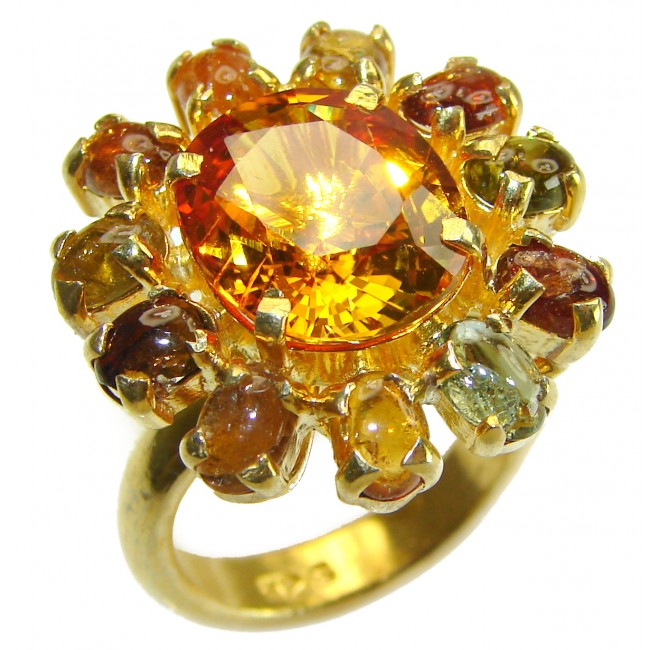 Sunlight 10.5 carat Golden Topaz 14K God over .925 Sterling Silver Large Ring size 7