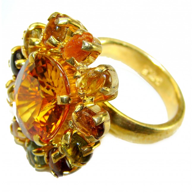 Sunlight 10.5 carat Golden Topaz 14K God over .925 Sterling Silver Large Ring size 7