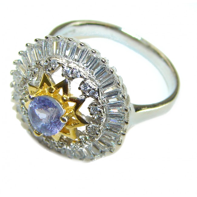 Incredible authentic 1.9 carat Tanzanite 14K Gold .925 Sterling Silver handmade Ring size 8