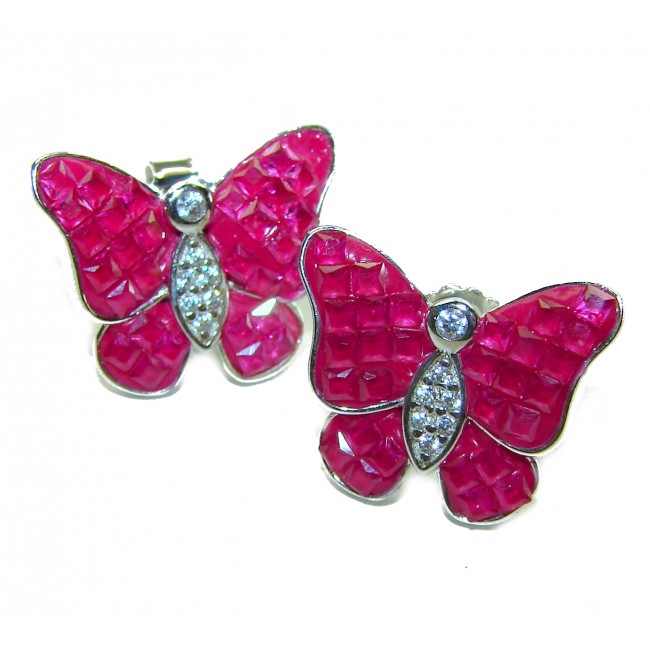 Real Beauty natural Ruby Butterflies .925 Sterling Silver handcrafted earrings