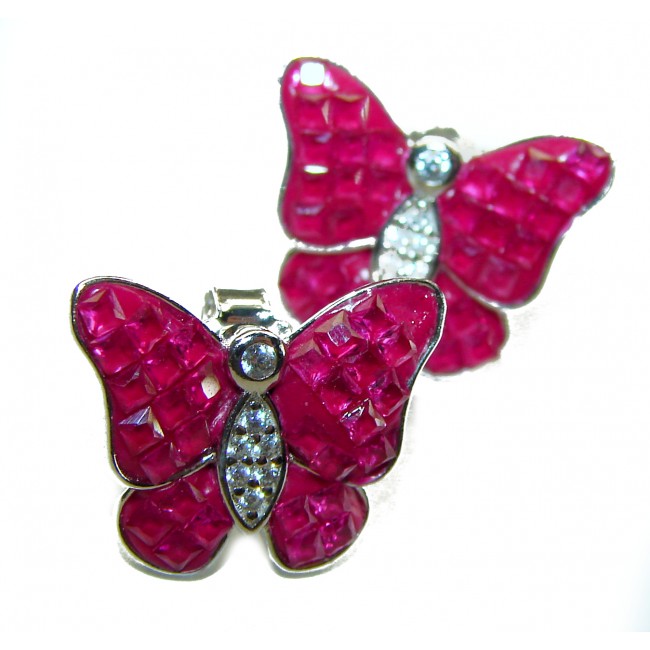 Real Beauty natural Ruby Butterflies .925 Sterling Silver handcrafted earrings