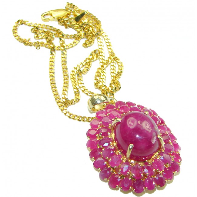 Precious Genuine 45.5 carat Kasmir Ruby 14K Gold over .925 Sterling Silver handmade Necklace