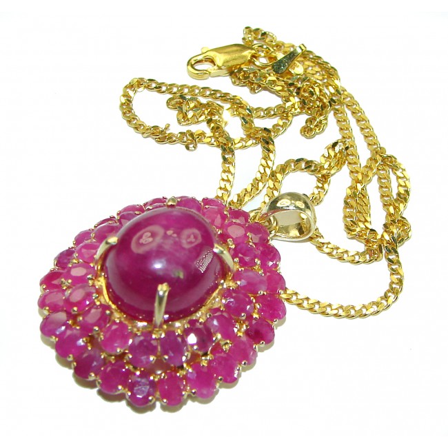 Precious Genuine 45.5 carat Kasmir Ruby 14K Gold over .925 Sterling Silver handmade Necklace