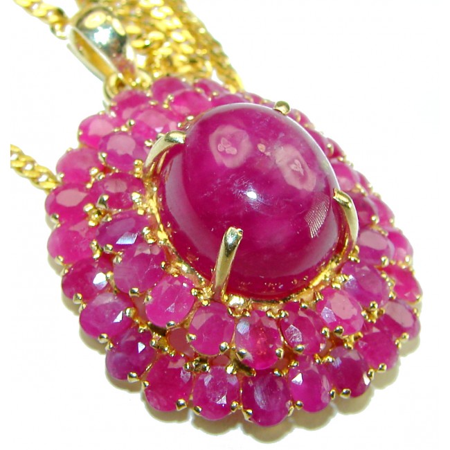 Precious Genuine 45.5 carat Kasmir Ruby 14K Gold over .925 Sterling Silver handmade Necklace