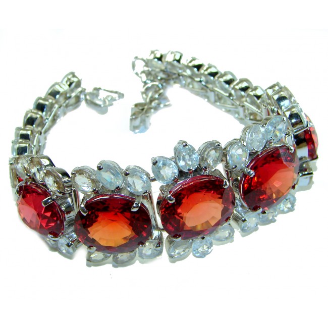 Dia de amor 185 carat Red Topaz .925 Sterling Silver Spectacular handcrafted Bracelet