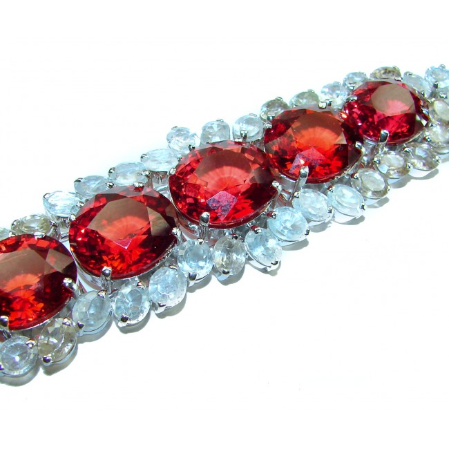 Dia de amor 185 carat Red Topaz .925 Sterling Silver Spectacular handcrafted Bracelet