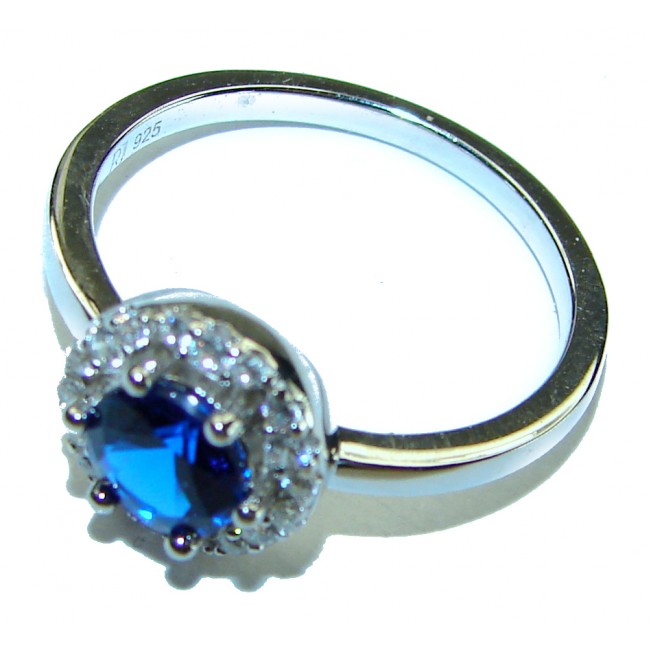 Electric Blue 2.3 carat London Topaz .925 Sterling Silver handcrafted Ring size 8 1/4