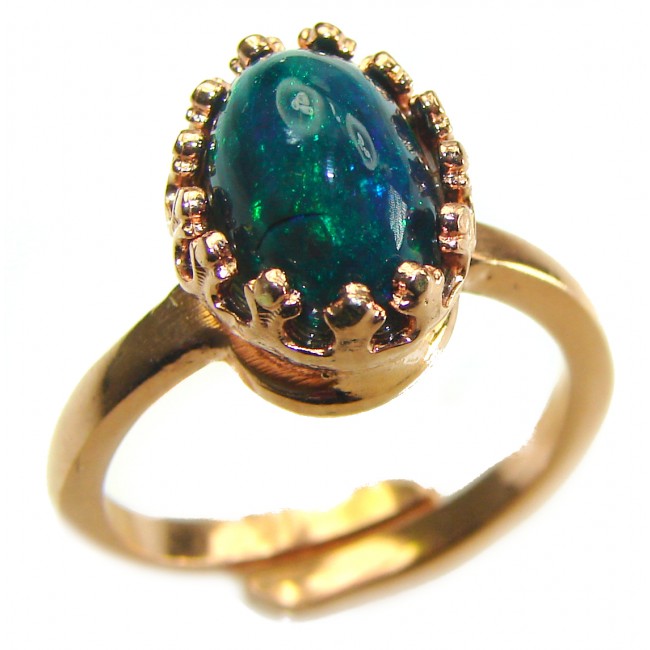 A COSMIC POWER Genuine 4.2 carat Black Opal 18K Gold over .925 Sterling Silver handmade Ring size 8 adjustable