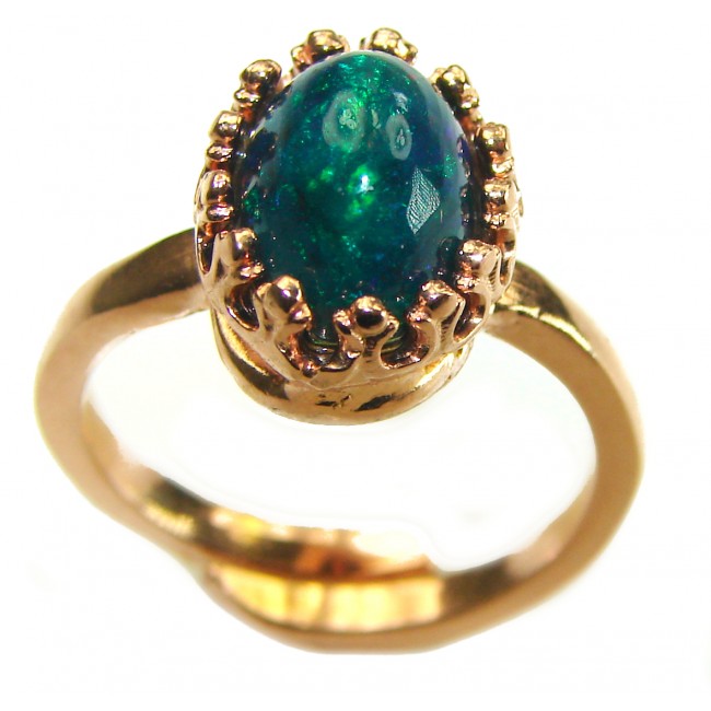 A COSMIC POWER Genuine 4.2 carat Black Opal 18K Gold over .925 Sterling Silver handmade Ring size 8 adjustable