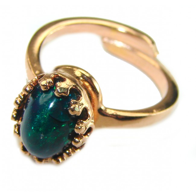 A COSMIC POWER Genuine 4.2 carat Black Opal 18K Gold over .925 Sterling Silver handmade Ring size 8 adjustable