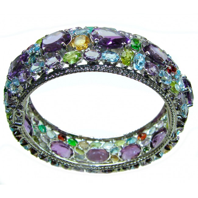 Spectacular authentic 125.5 carat Amethyst .925 Sterling Silver handmade bangle Bracelet