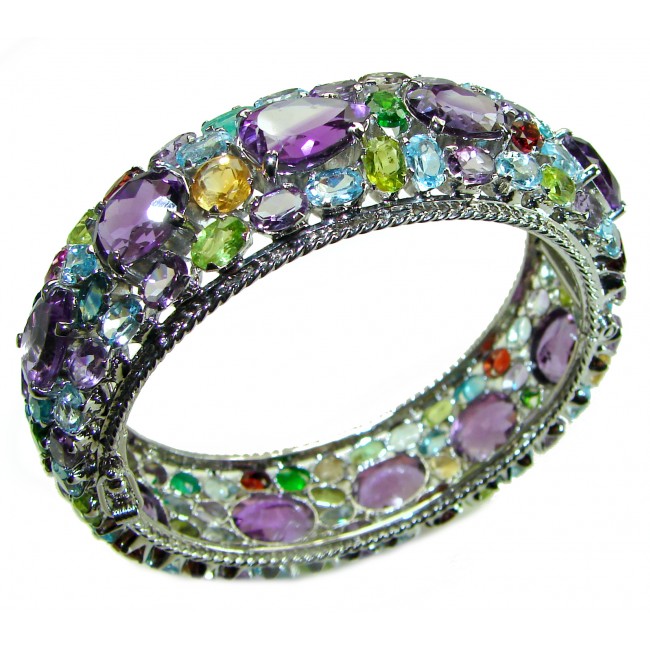 Spectacular authentic 125.5 carat Amethyst .925 Sterling Silver handmade bangle Bracelet