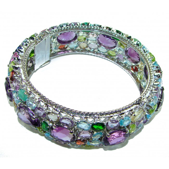 Spectacular authentic 125.5 carat Amethyst .925 Sterling Silver handmade bangle Bracelet