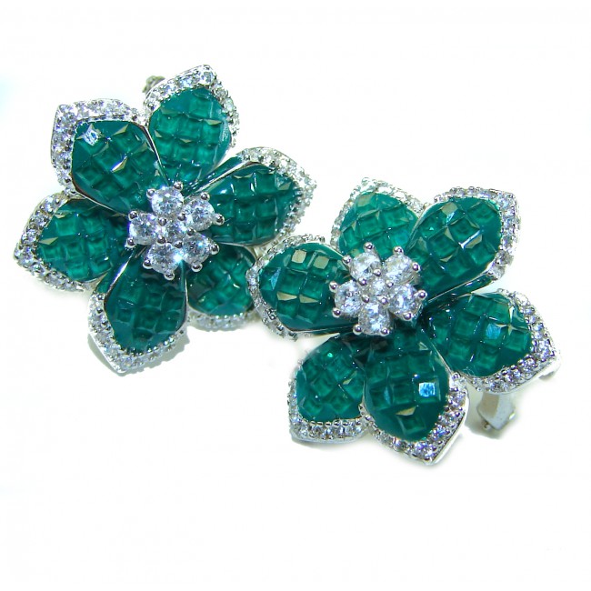 Incredible genuine 5.5 carat Emerald .925 Sterling Silver handcrafted Earrings