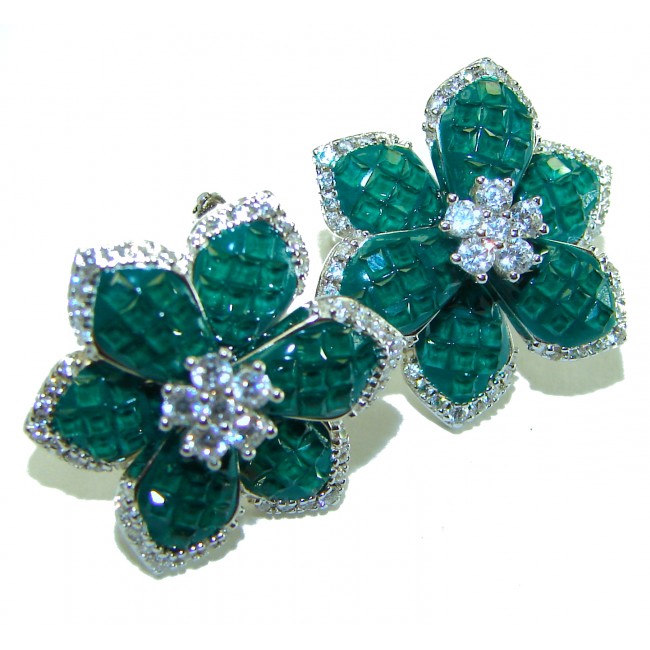 Incredible genuine 5.5 carat Emerald .925 Sterling Silver handcrafted Earrings