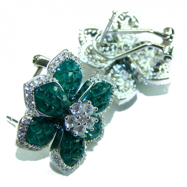 Incredible genuine 5.5 carat Emerald .925 Sterling Silver handcrafted Earrings