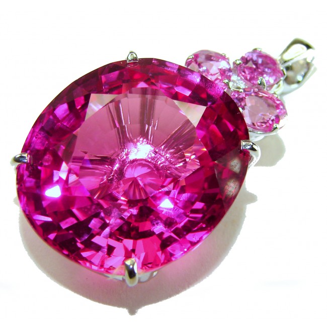 Viviana - Vintage Design 38.5 carat oval cut Pink Sapphire .925 Sterling Silver handcrafted Pendant