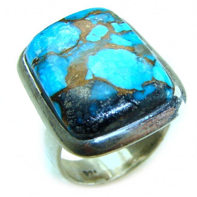 Blue Copper Turquoise .925 Sterling Silver ring; s. 8