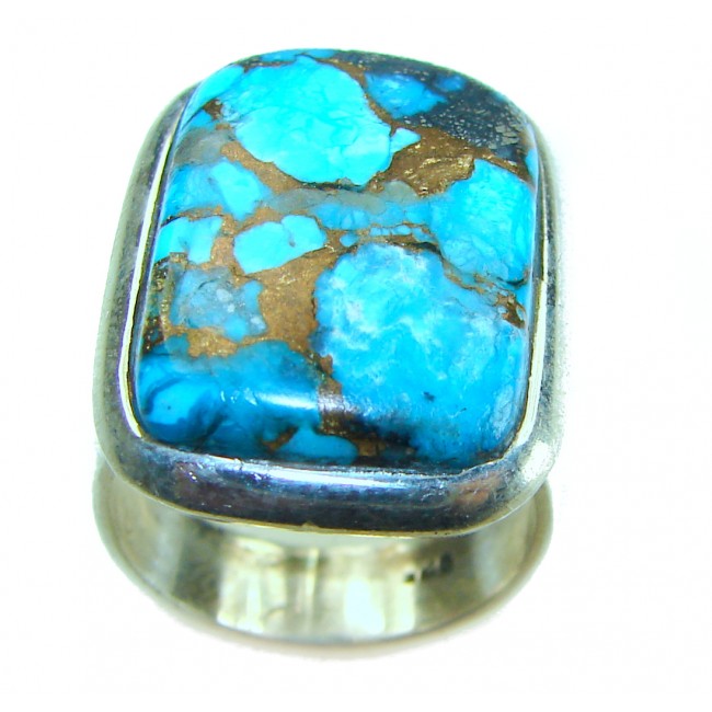 Blue Copper Turquoise .925 Sterling Silver ring; s. 8