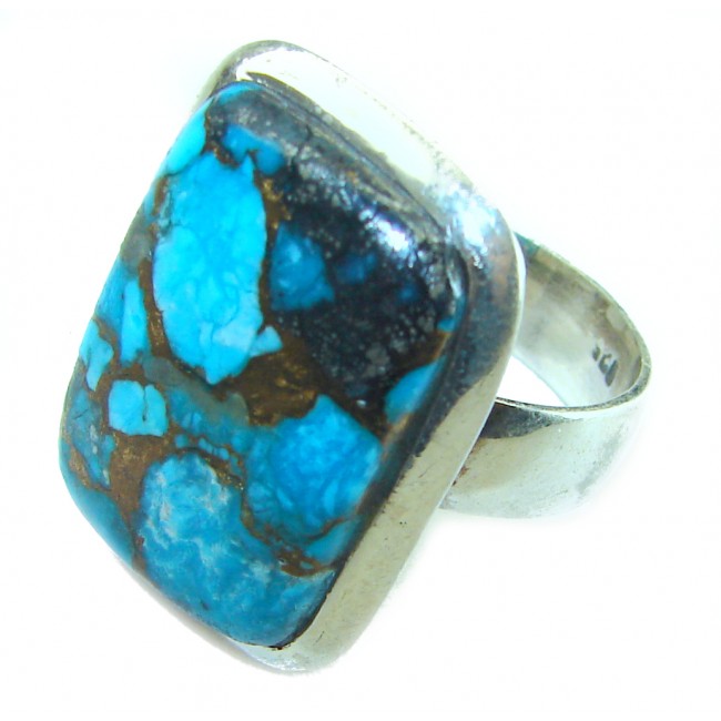 Blue Copper Turquoise .925 Sterling Silver ring; s. 8